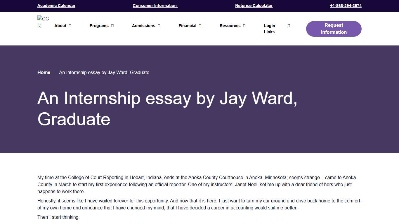 An Internship essay by Jay Ward, Graduate - CCR