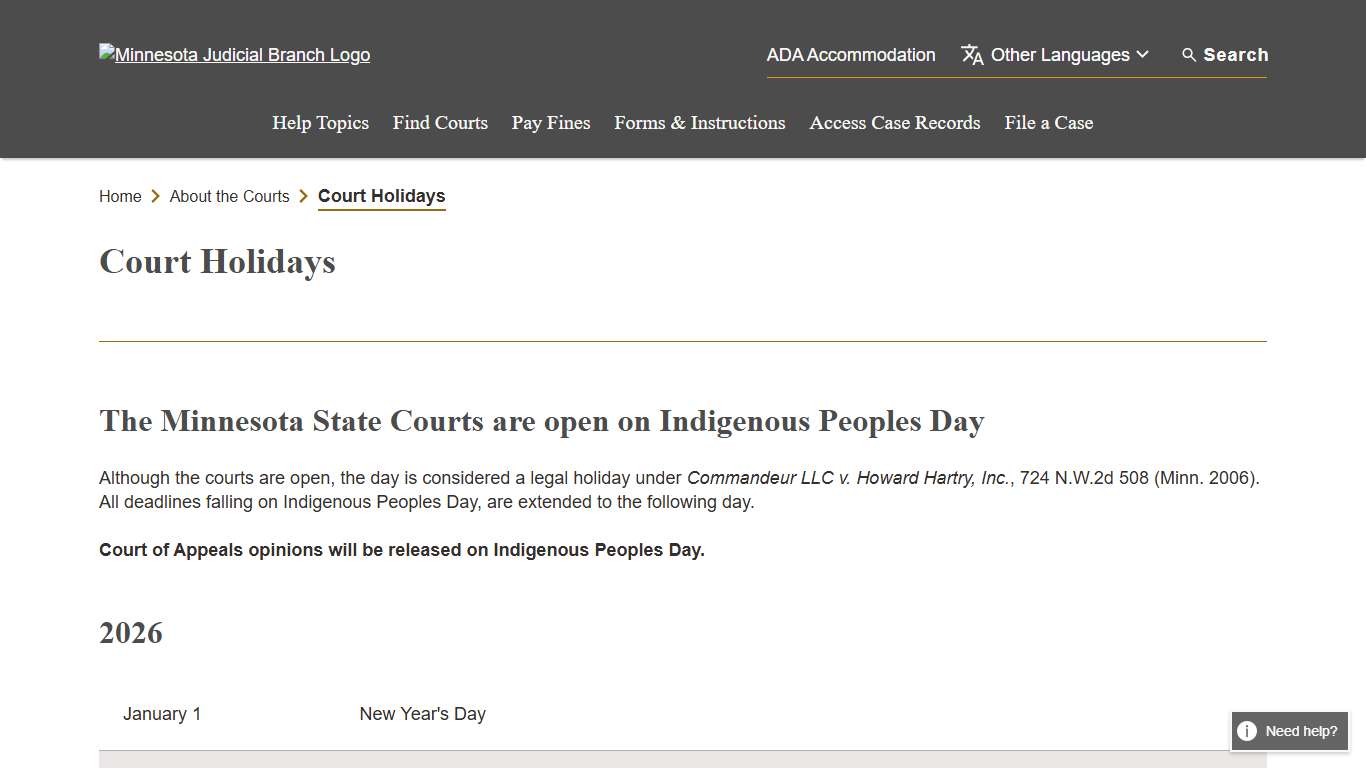 Court Holidays - About the Court